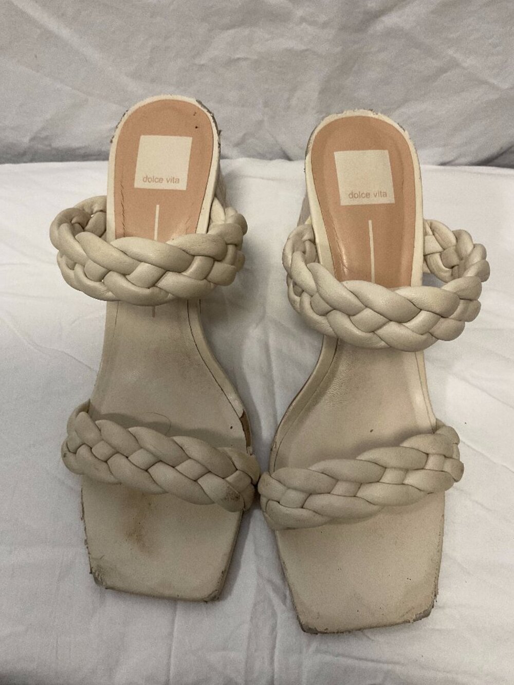 Dolce Vita Cream Braided Strap Block Heel Mules Size 10